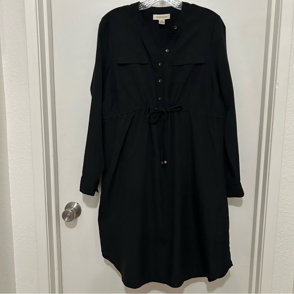 Women's Maternity Black V-Neck Long Sleeve Tunic Dress Flap Pockets Size M